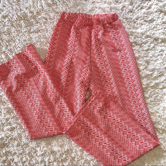 Vintage Pants - SOLD 1970s polyester red & white chevron high waist wide leg